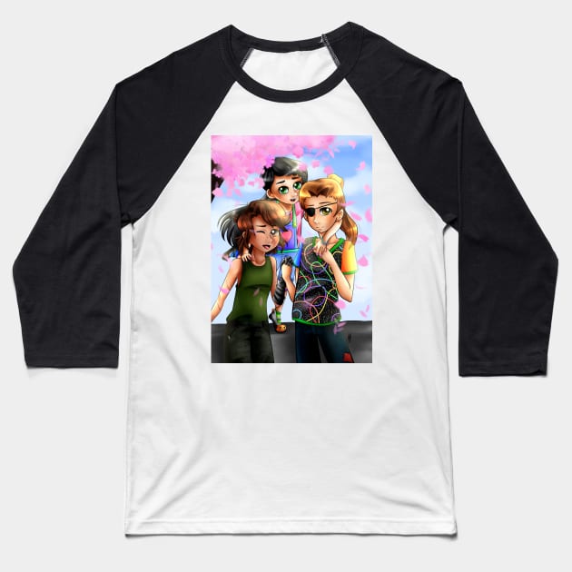 Cherry Blossoms and 90s Fashion Baseball T-Shirt by piefanart